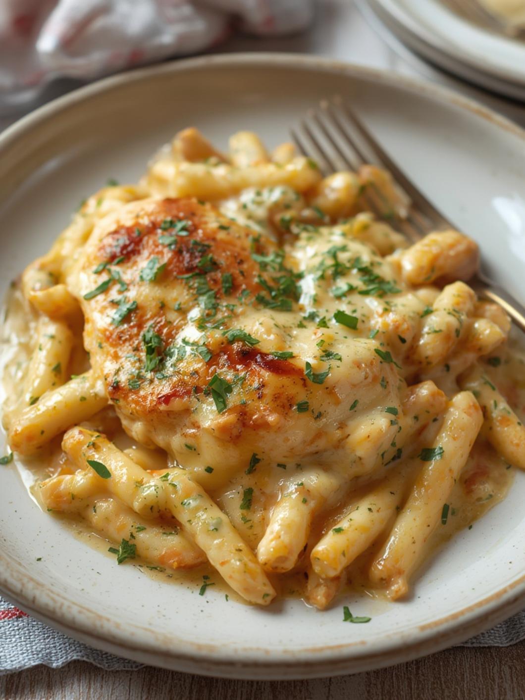 Chicken Alfredo Bake served