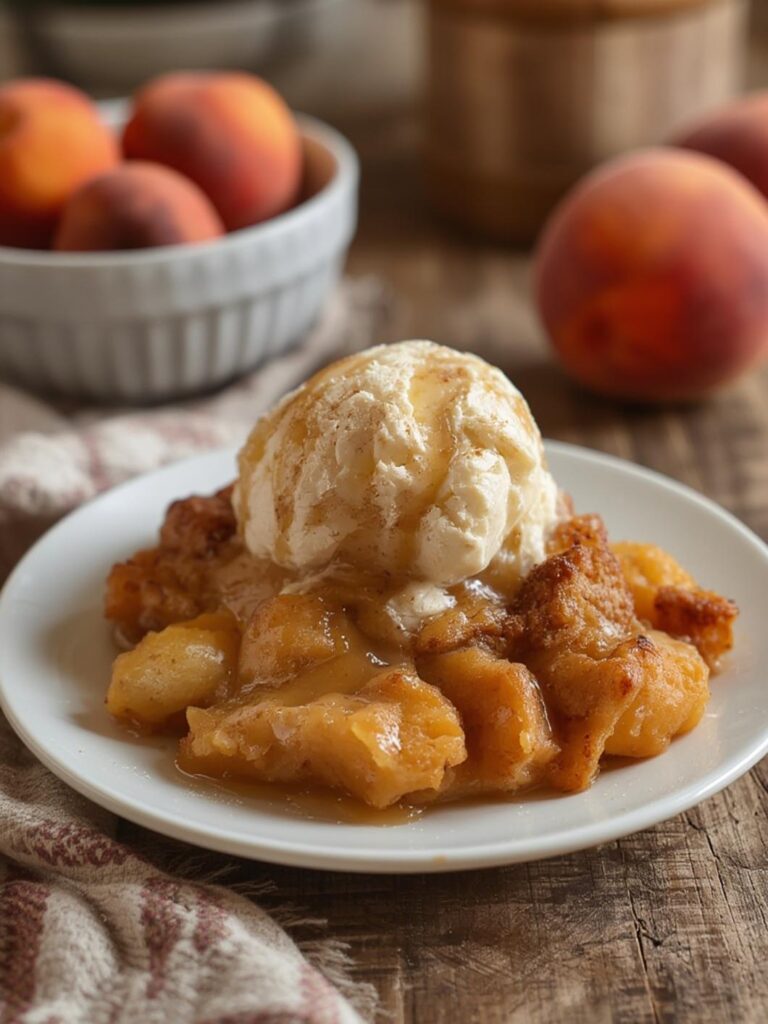 Cinnamon Roll Peach Cobbler