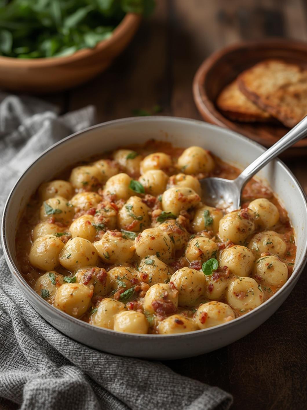 Creamy Gnocchi Bake in a ceramic dish