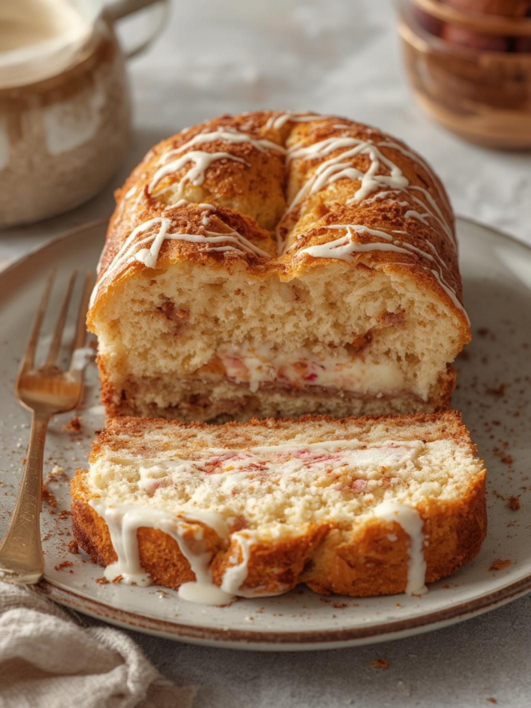 Perfectly baked ice cream bread with a slice removed
