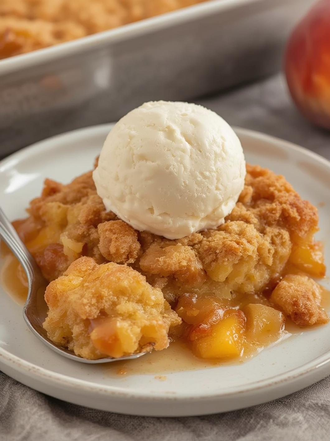Peach Cobbler Dump Cake served