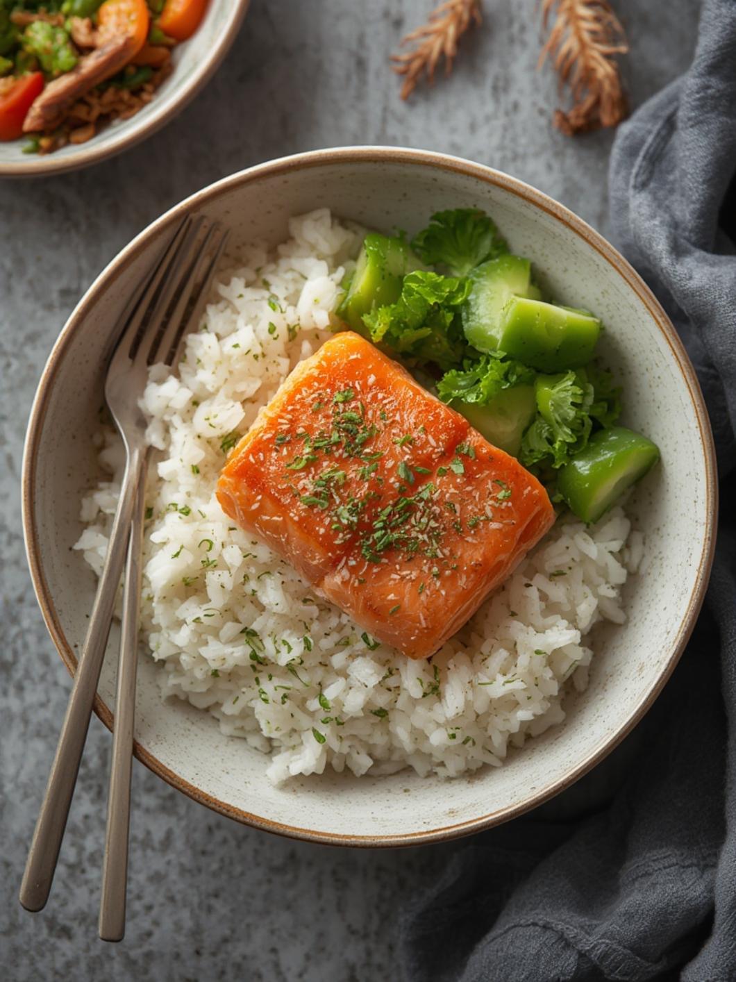 Salmon Rice Bowl with vegetables