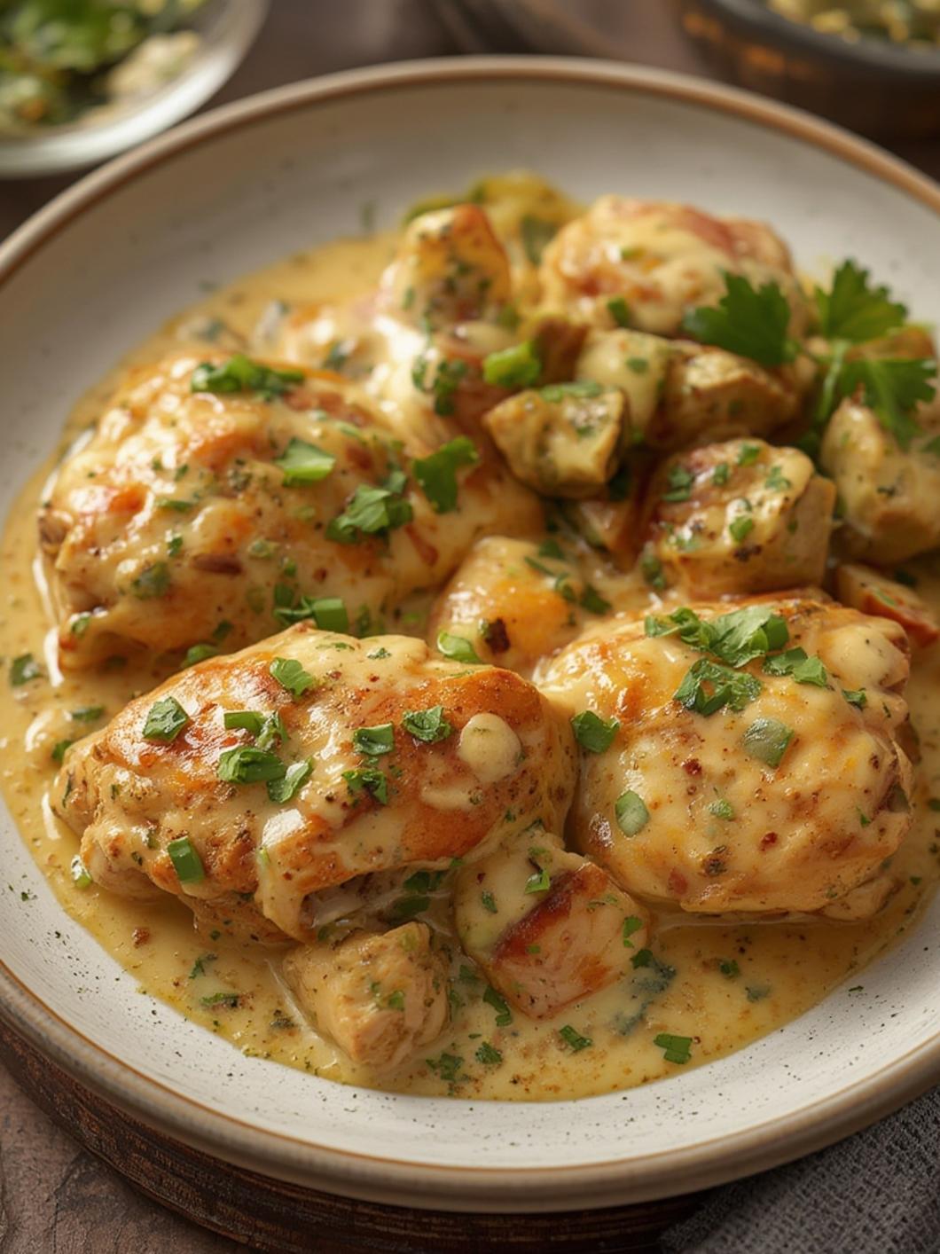 Properly cooked chicken with creamy sauce