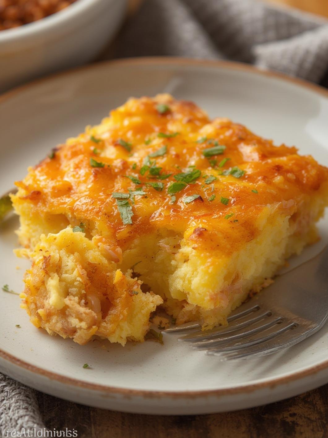 Cheesy Hashbrown Bake served