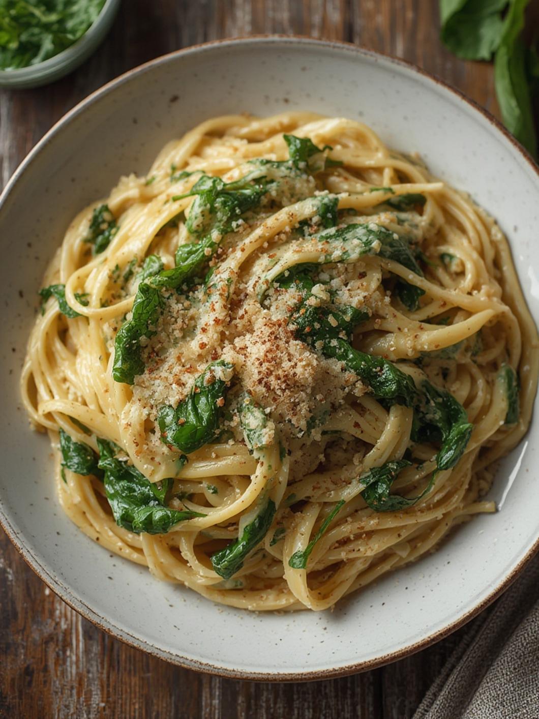 Creamy Spinach Pasta served