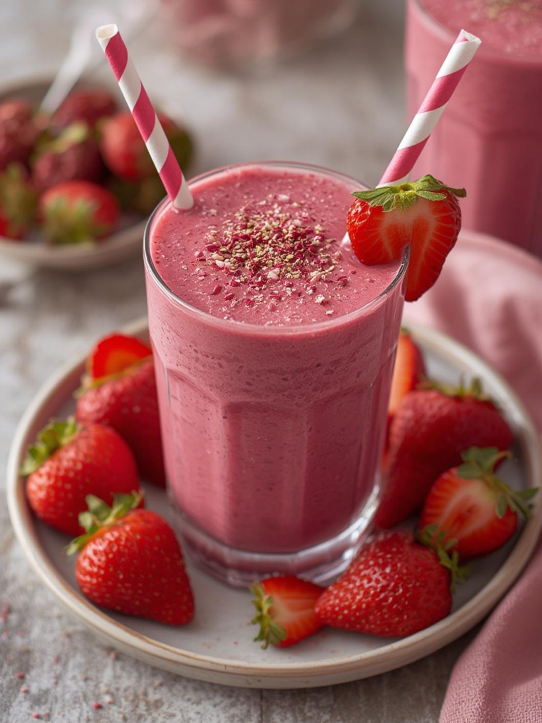Pink Smoothie (Strawberry + Beetroot) served