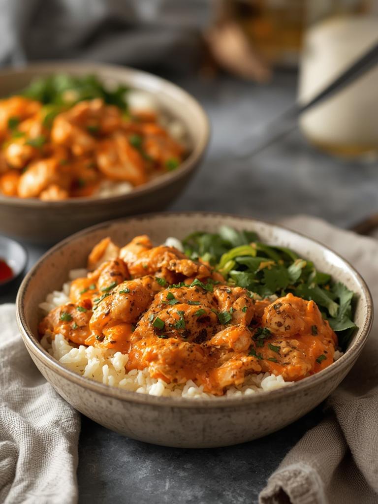 Buffalo Chicken Rice Bowls served