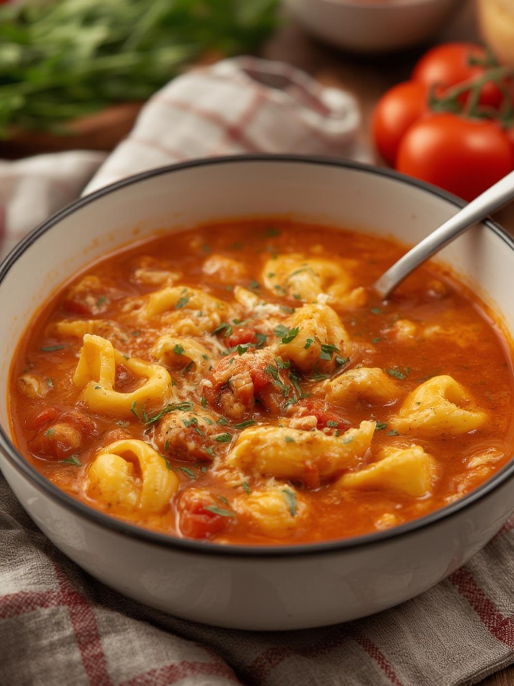 Cheesy Tomato Tortellini Soup