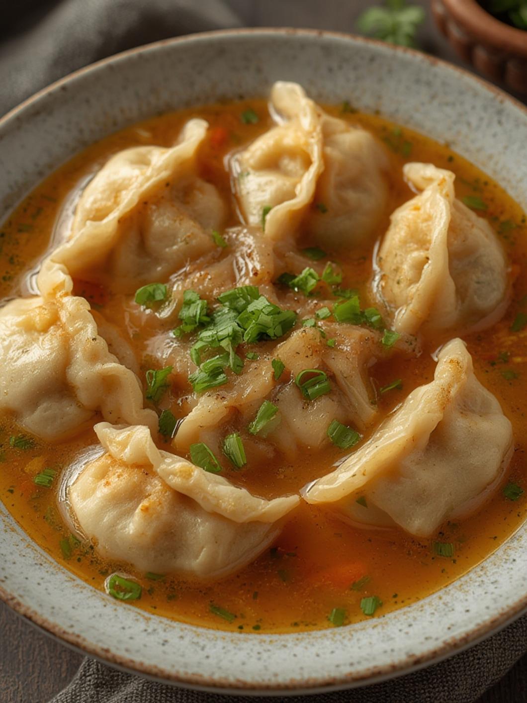 Comforting Potsticker Soup served in a bowl