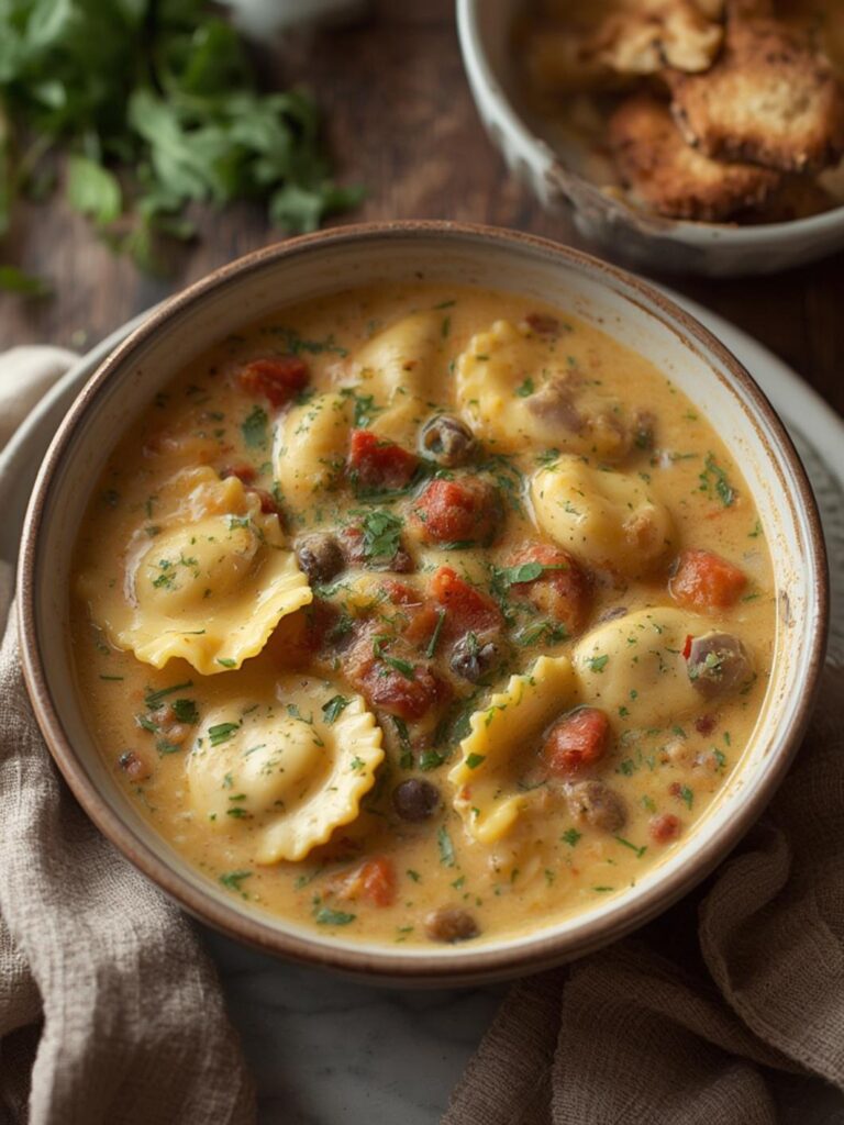 Creamy Tuscan Ravioli Soup