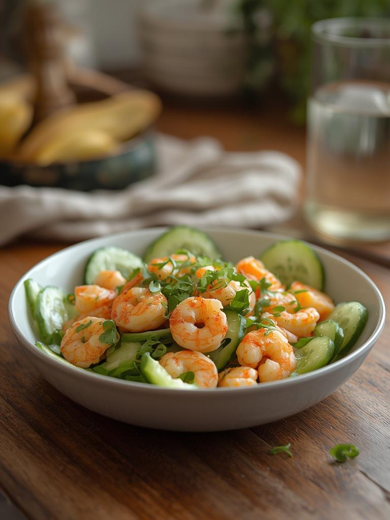 Cucumber Shrimp Salad served