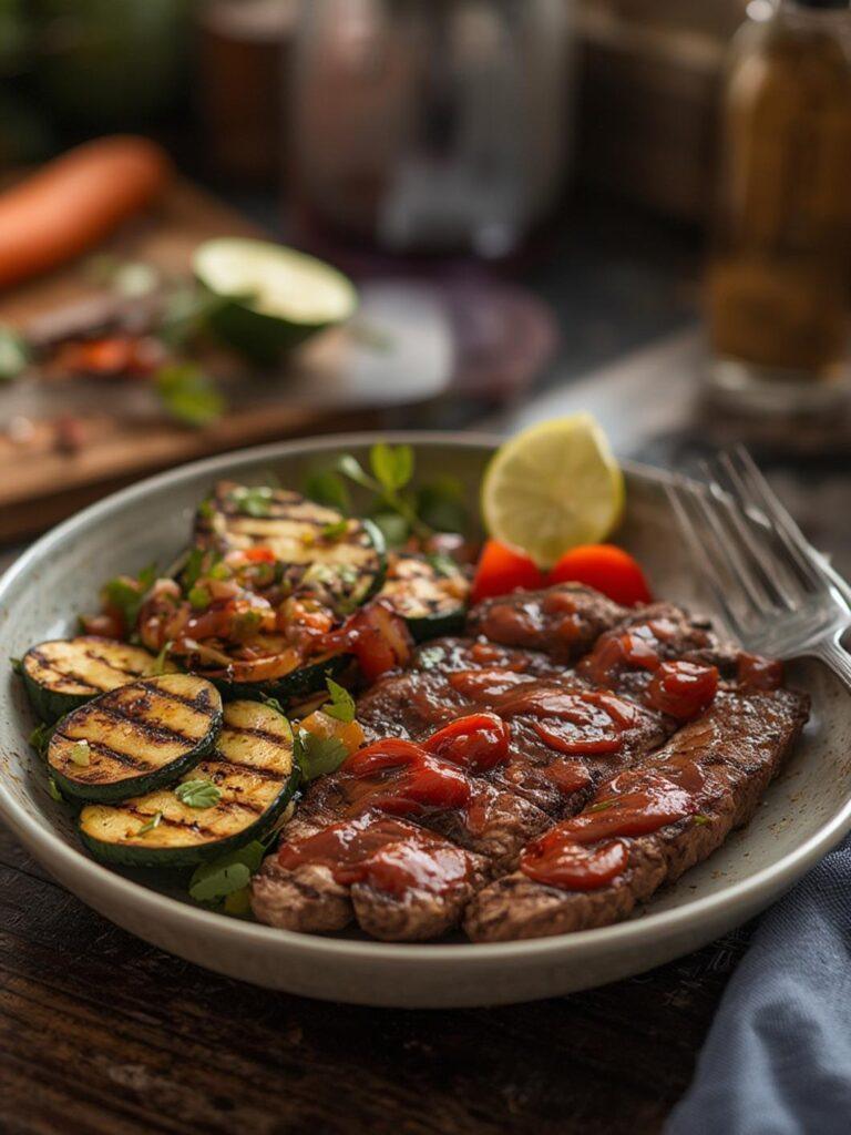 Grilled Steak Bowl with Sauce & Grilled Zucchini