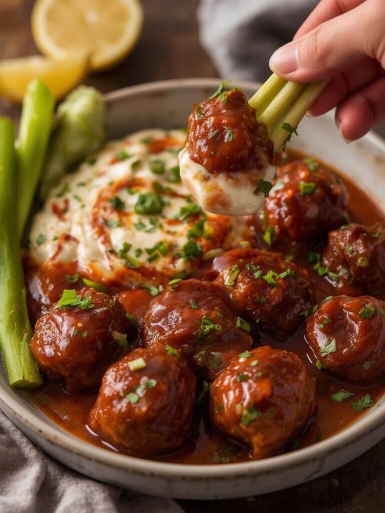 Korean BBQ Meatballs with Spicy Mayo Dip