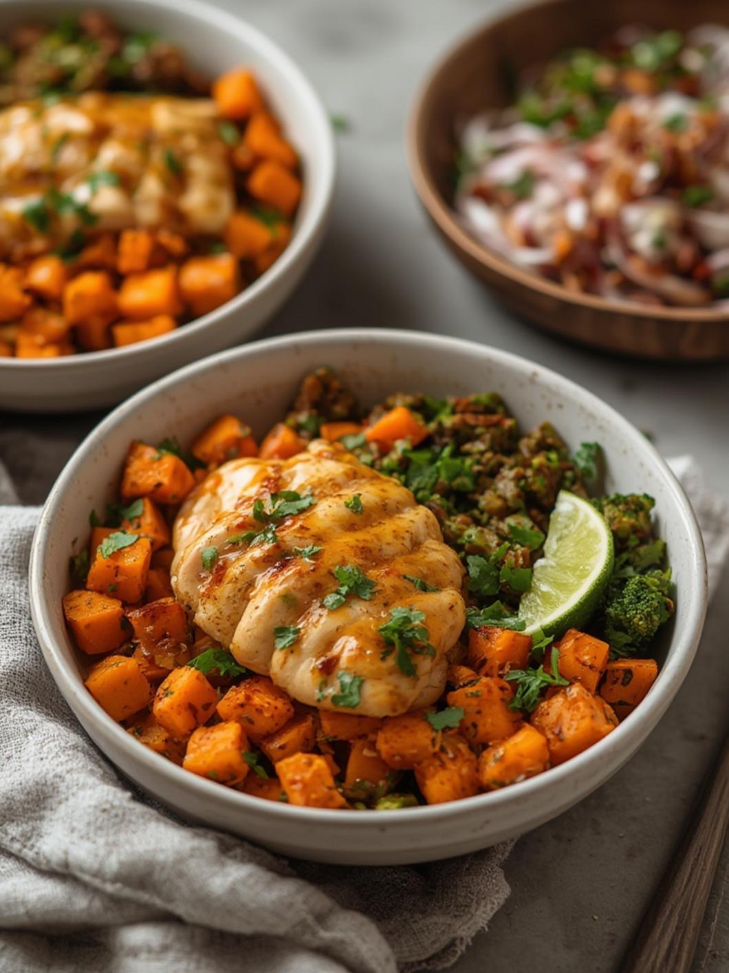 Maple Dijon Chicken & Sweet Potato Bowls