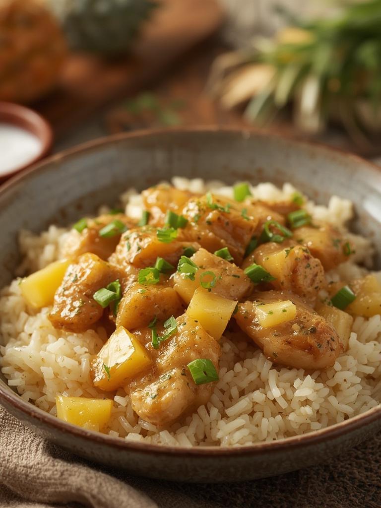 Pineapple Chicken and Rice served