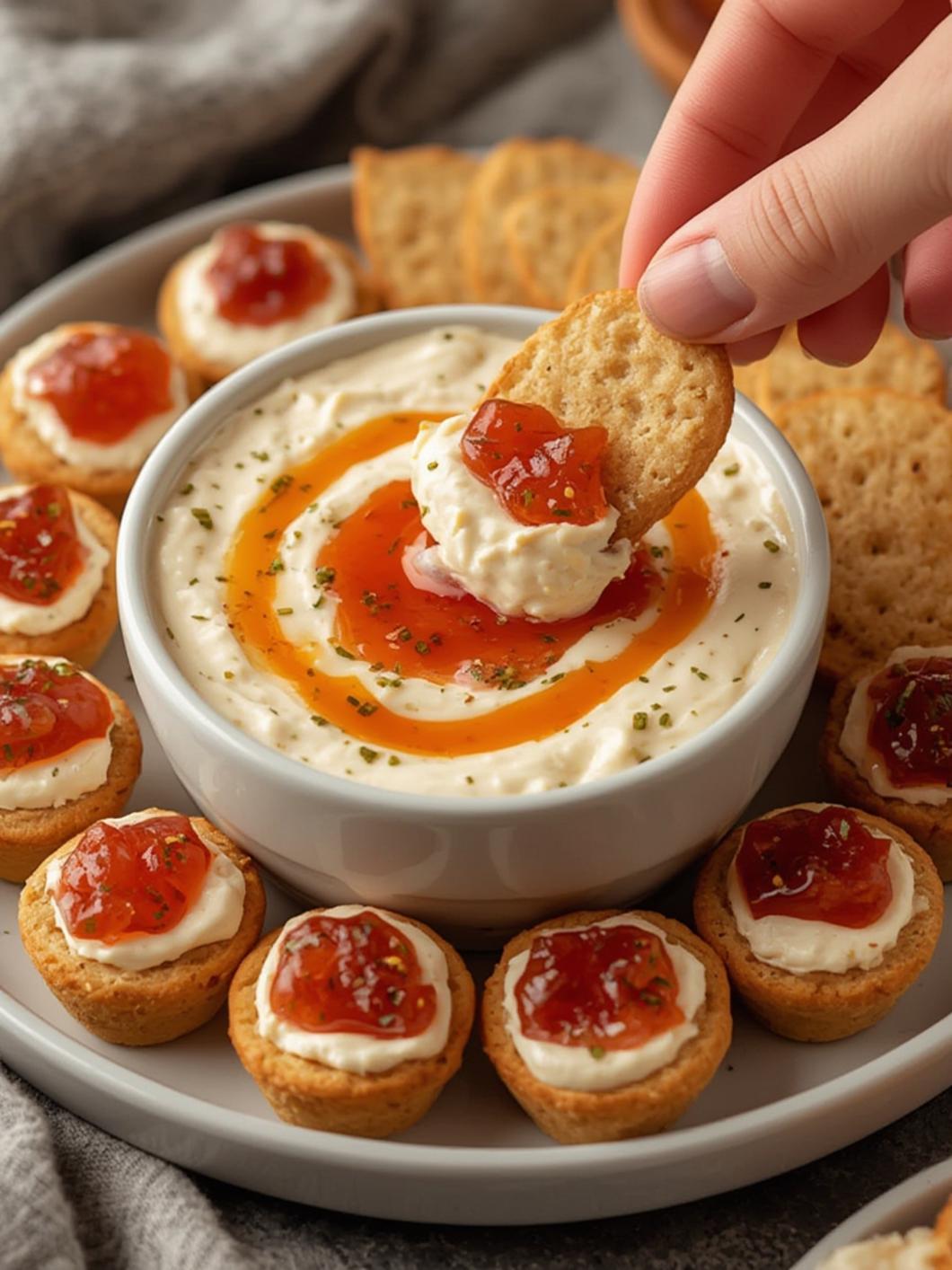 Quick Pepper Jelly Cream Cheese Appetizer Dip and Bites