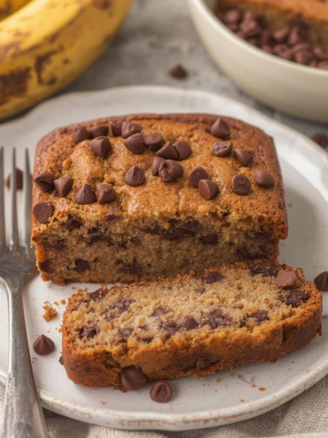 Super Moist Chocolate Chip Banana Bread Recipe served