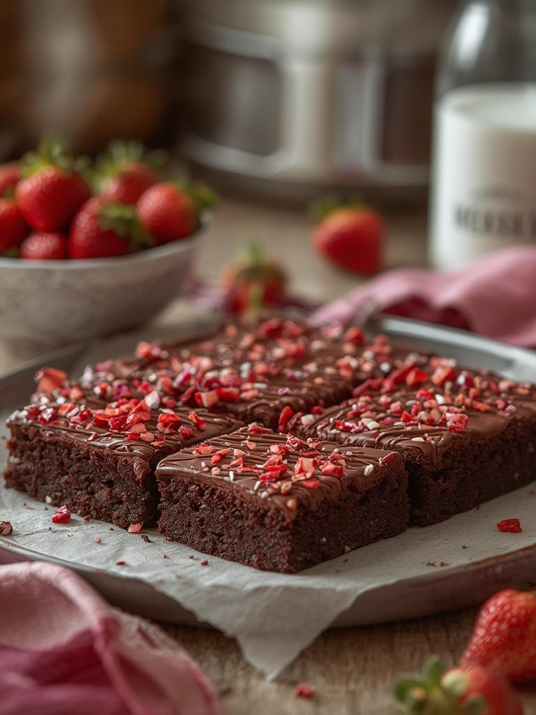 Chocolate Covered Strawberry Brownies served