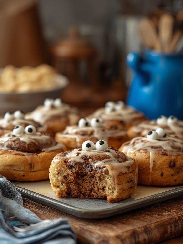 Cookie Monster Cinnamon Rolls served