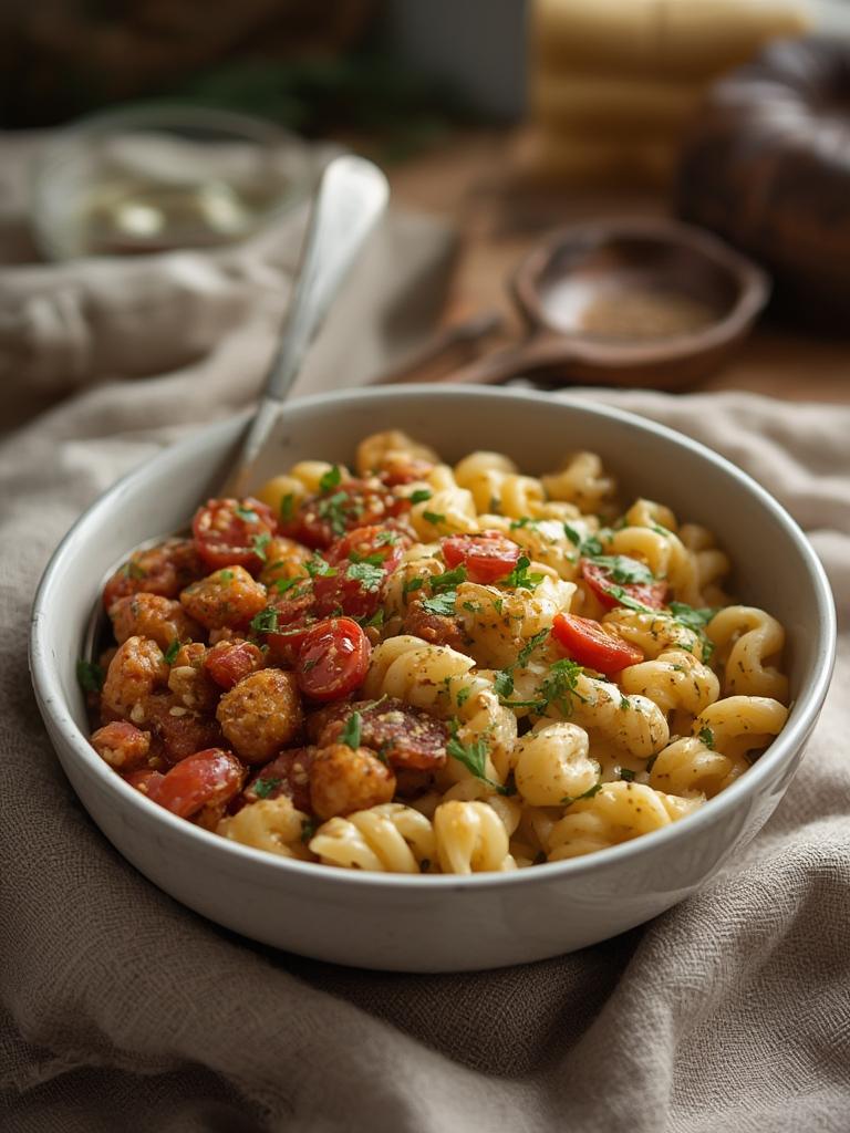 Creamy Protein-Packed Pasta Bowl served