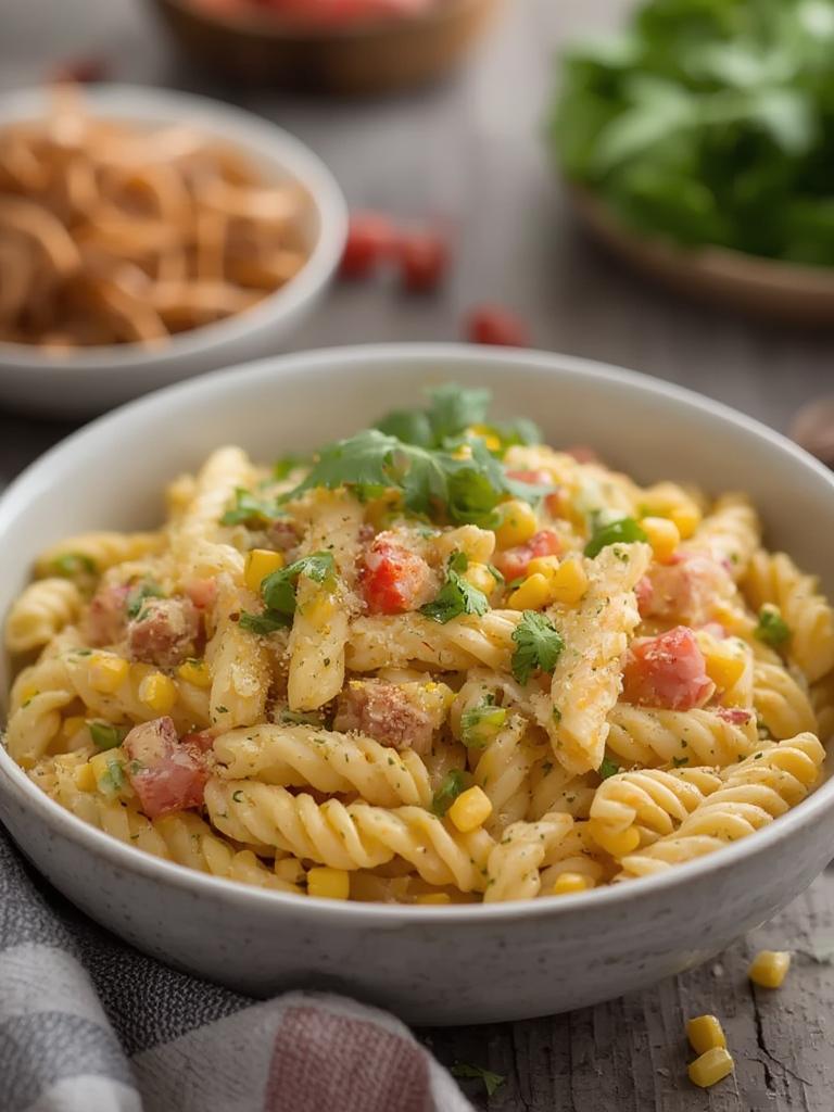 Creamy Street Corn Pasta Salad served