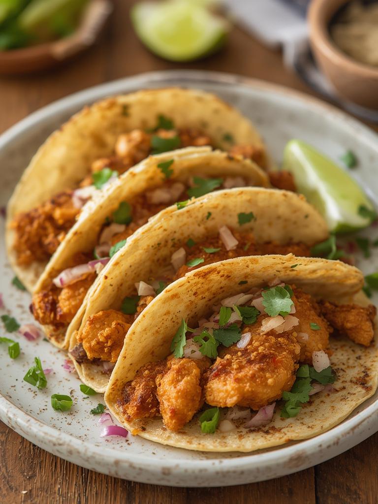 Crispy Chicken Wonton Tacos served