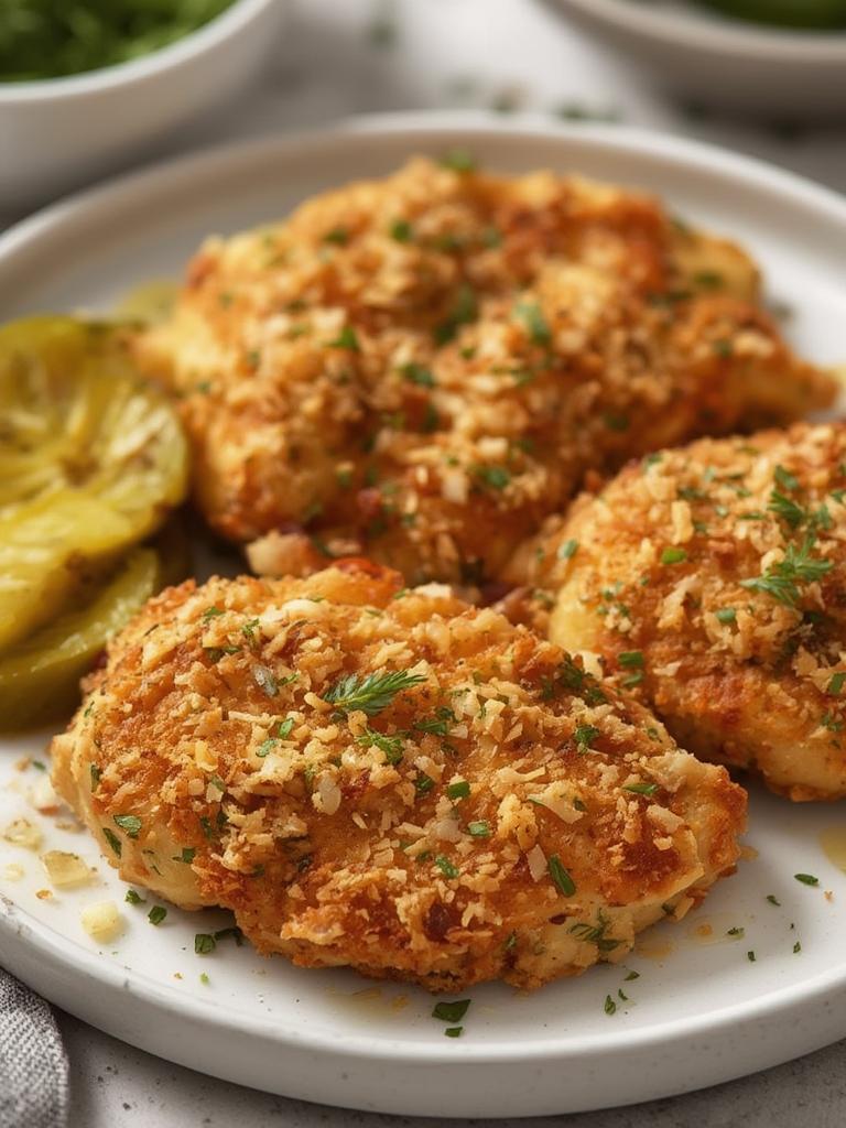 Crispy Dill Pickle Parmesan Chicken served
