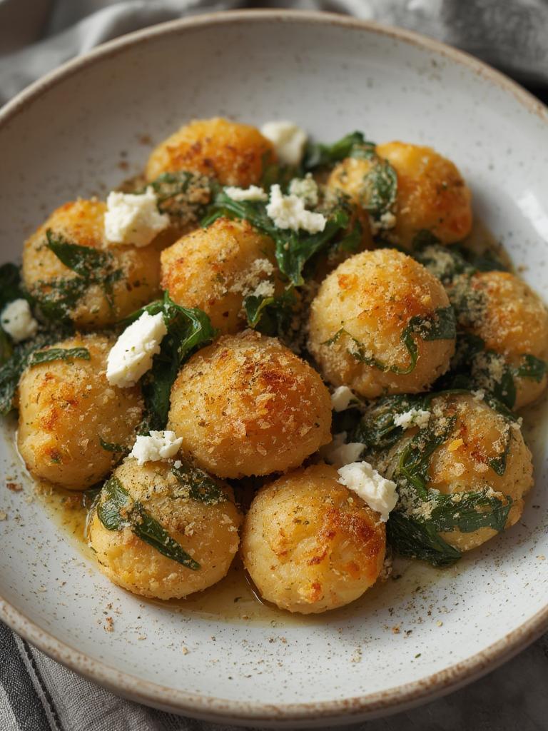 Crispy Gnocchi With Spinach and Feta