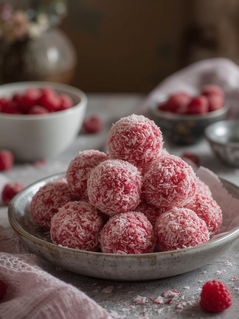 Decadent Raspberry Coconut Balls served