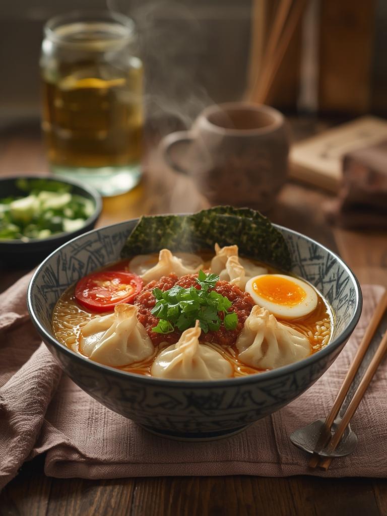Dumpling Ramen Bowl served