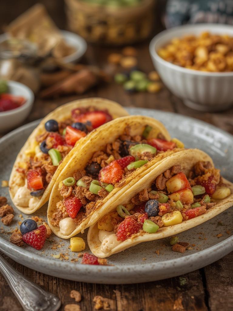 Fruity Pebbles Cheesecake Tacos served