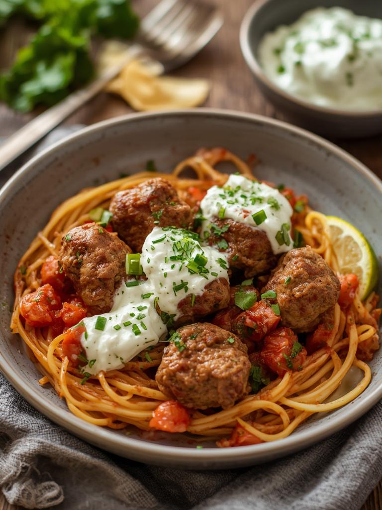 Greek Turkey Meatballs with Tzatziki served