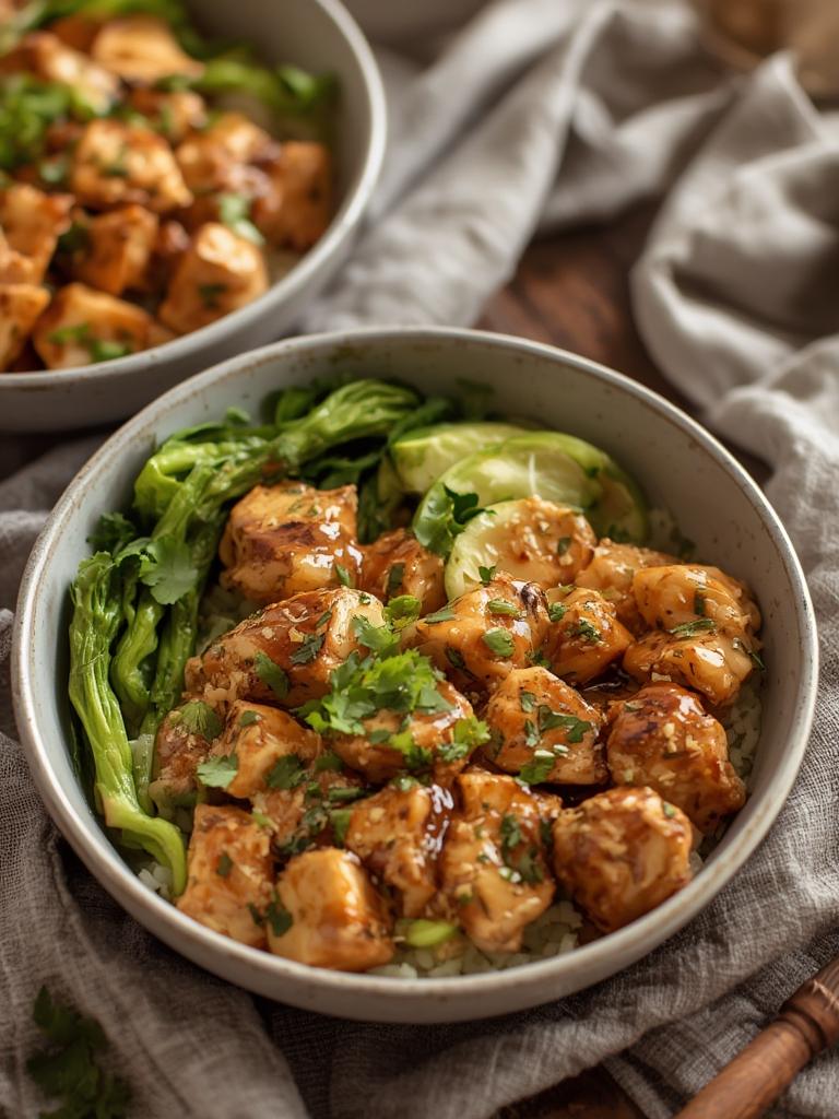 Honey Garlic Chicken Bowls served