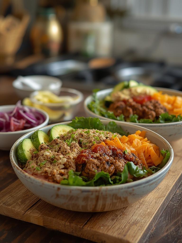 Loaded Burger Bowls served