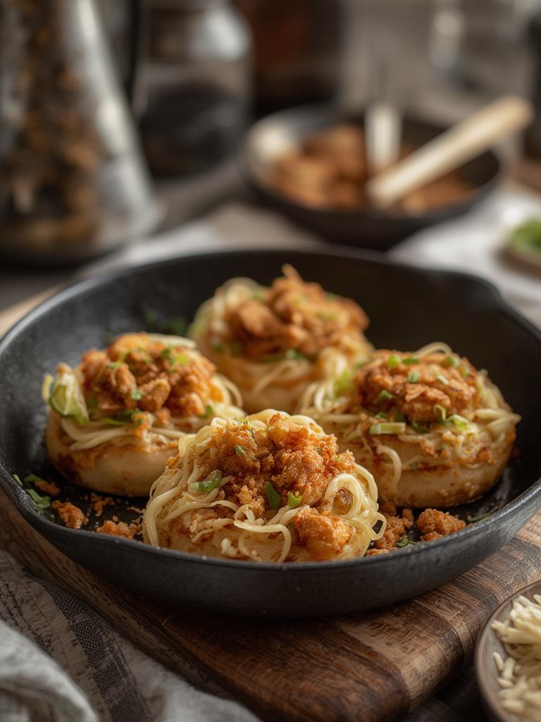 Pan-Fried Cabbage and Noodle Buns served
