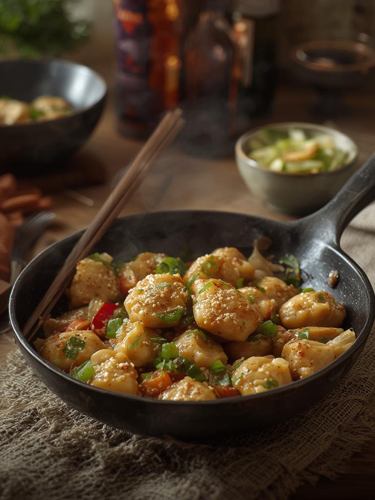 Potsticker Stir Fry served