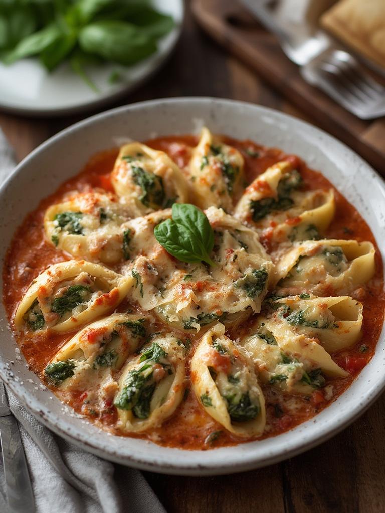 Spinach and Ricotta Stuffed Shells Recipe served