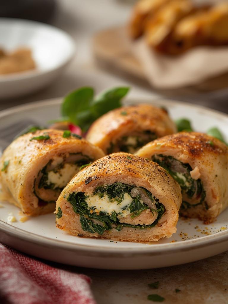 Spinach & Feta Stuffed Salmon Pinwheels served